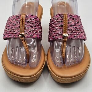Italian Shoemakers Thong Wedge Cork Sandals Pink Weave Dressy Casual Size 9